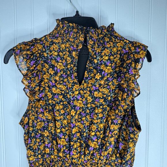 Lulus Evalina Mustard Yellow Floral Print Mock Neck Midi Dress Dark Academia - Picture 12 of 14